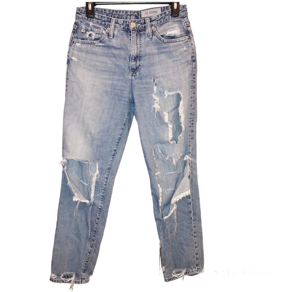 AG Adriano Goldschmied Phoebe Vintage Distressed High Waisted Light Jeans 27